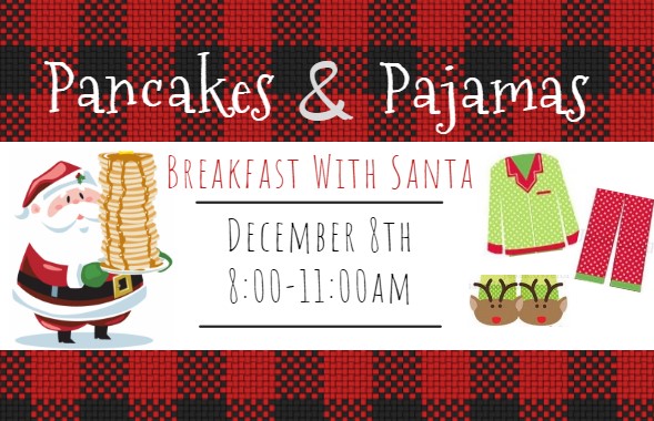 photo of breakfast with Santa sign